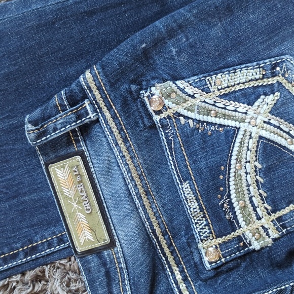 NWT Grace in L.A. Boot Cut Dark Denim Jean Embellished Rear Pockets Size 30 - Picture 2 of 9